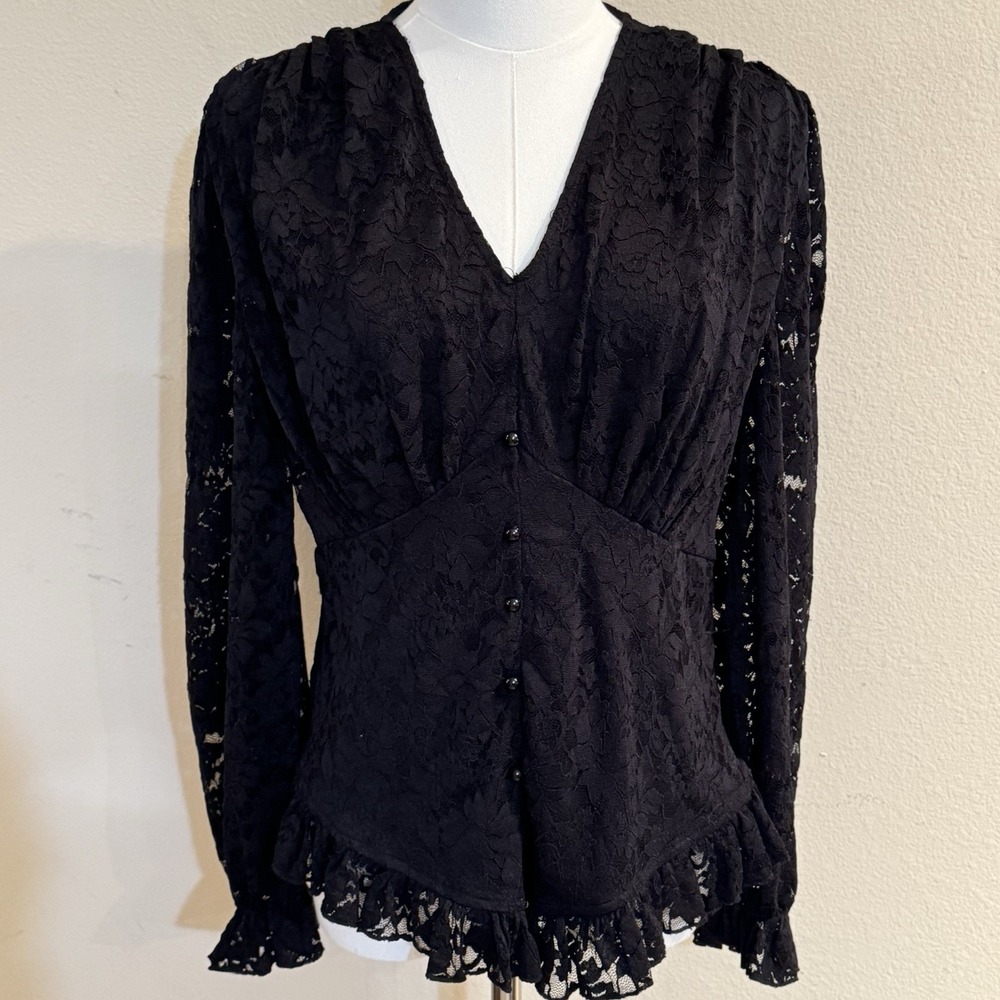 Scarlet Darkness Gothic Victorian Black Lace Peplum Blouse Large